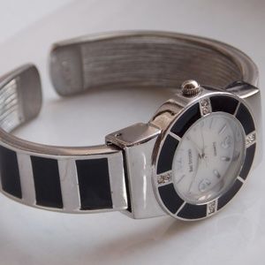 Silver Black Enamel Cuff Watch by Bay Studio